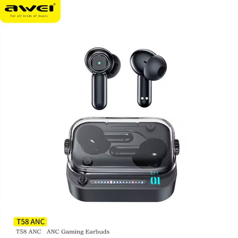 Awei T58 ANC – Auricolari Wireless Bluetooth 5.3 🎶 | Cancellazione Rumore Attiva 🔇 | 300H Autonomia 🔋 | IPX6 Sport 💦 | Custodia LED Futuristica ✨