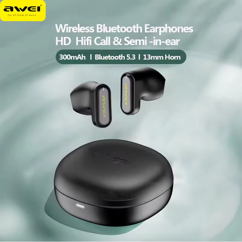 Awei T76 Auricolari Bluetooth 5.4 Sport | HiFi Suono 13mm | Chiamate HD | Custodia 300mAh | Design Mini Ultra-Leggero