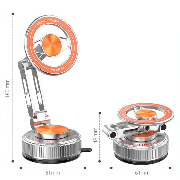 Supporto Magnetico a Ventosa in Metallo, Pieghevole e Regolabile, Rotazione a 360°, Multisuperficie per Auto, Casa e Ufficio, Ideale per Cruscotti e Superfici Lisce – X2-102