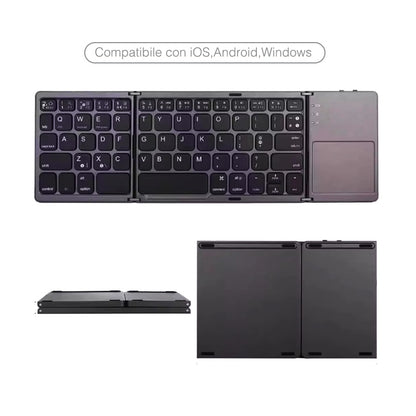 Tastiera Bluetooth Pieghevole a Tre Ante con Touchpad Integrato |compatibile con smartphone tablet e laptop - B033