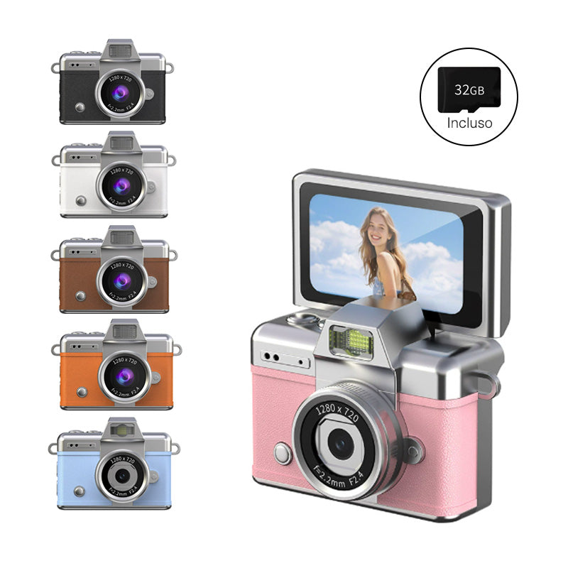 Mini Fotocamera Digitale portatile | Schermo Selfie Rotante 180° | Foto e Video HD 1280x720P | 32GB incluso- LK-027