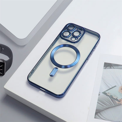Cover per iPhone trasparente opaca con bordi colorati, compatibile con MagSafe e con protezione fotocamera - 6021