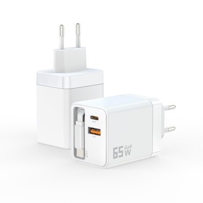 Caricatore GaN 40W/65W con Cavo Retrattile 80cm – Doppia Porta USB-A + USB-C – Ricarica Veloce Compatta | Mod. ZCD