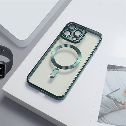 Cover per iPhone trasparente opaca con bordi colorati, compatibile con MagSafe e con protezione fotocamera - 6021