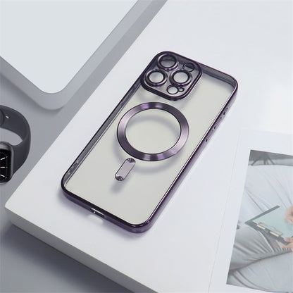Cover per iPhone trasparente opaca con bordi colorati, compatibile con MagSafe e con protezione fotocamera - 6021