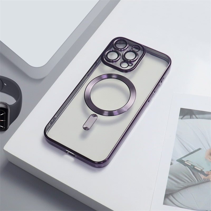Cover per iPhone trasparente opaca con bordi colorati, compatibile con MagSafe e con protezione fotocamera - 6021