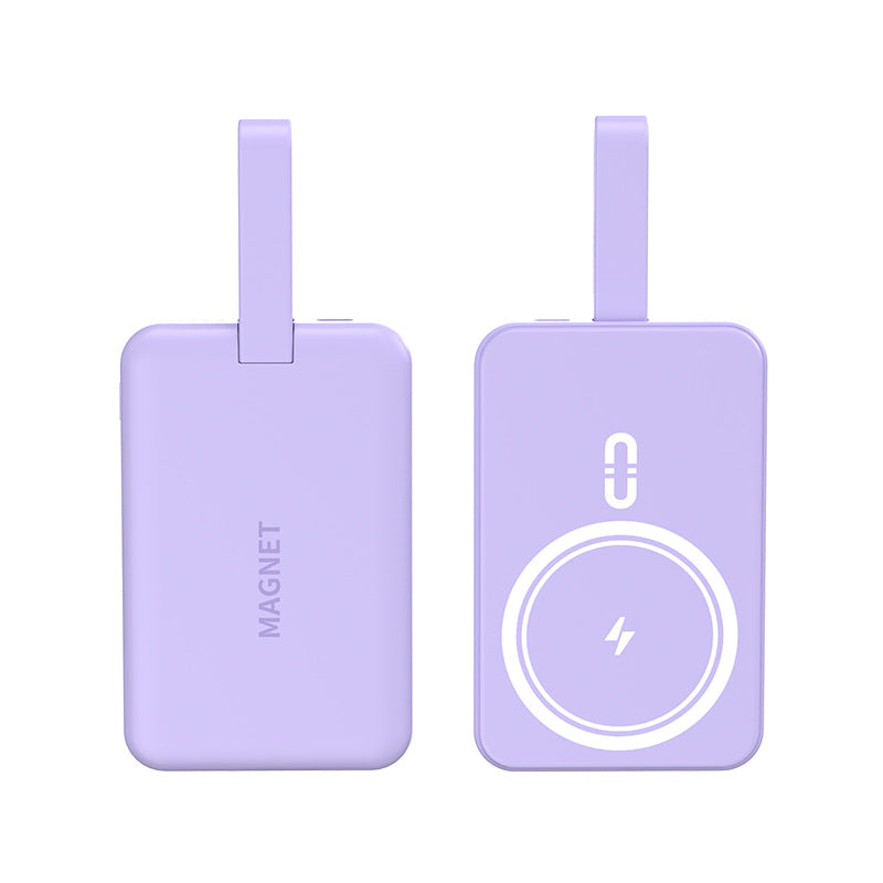 Power bank portatile di grande capacità da 10.000 mAh, con ricarica rapida wireless magnetica di emergenza e cavo integrato - YJ01