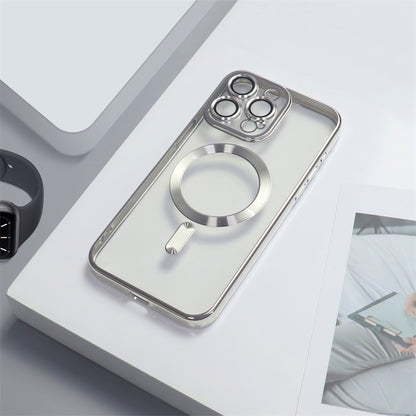Cover per iPhone trasparente opaca con bordi colorati, compatibile con MagSafe e con protezione fotocamera - 6021