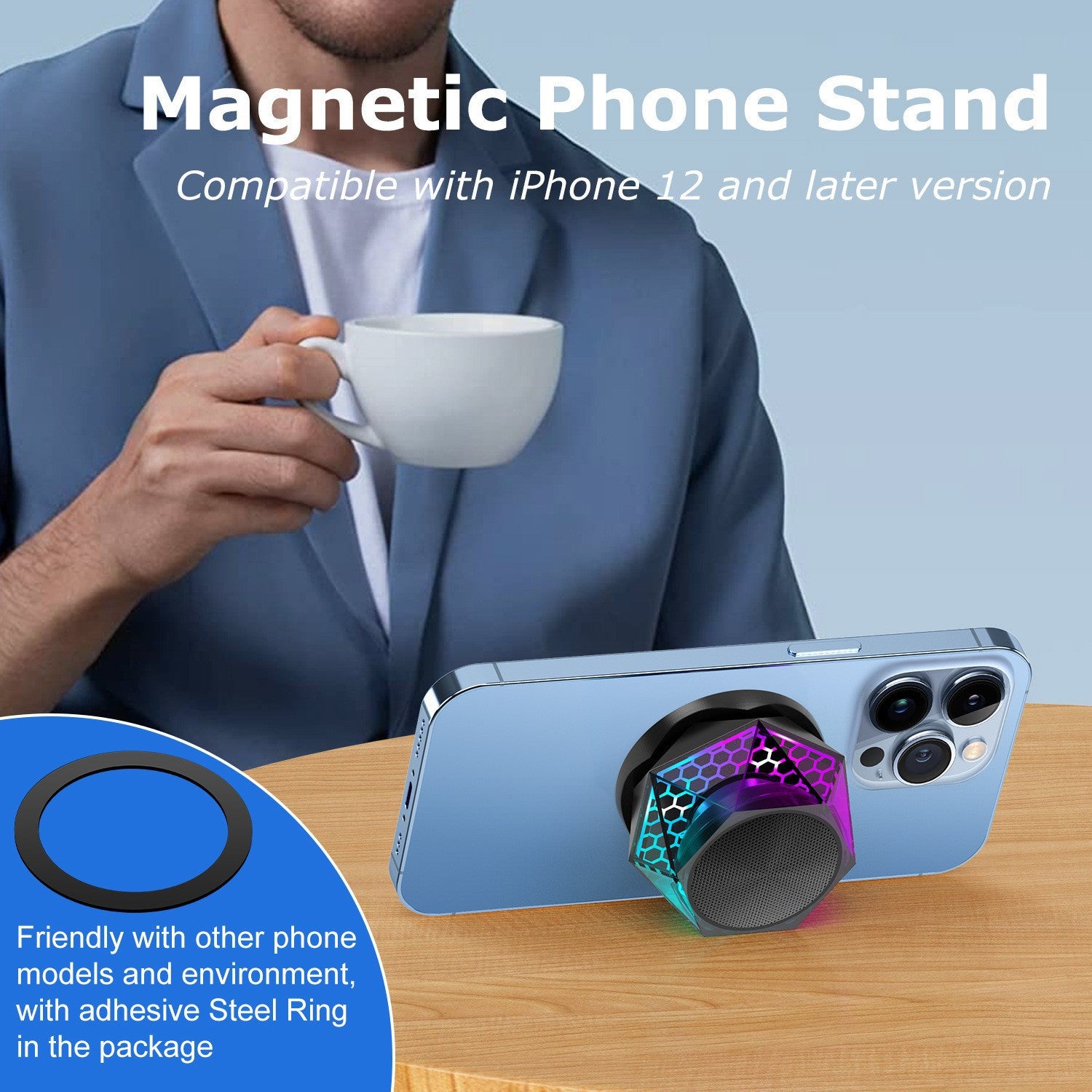 2 in 1 Mini Altoparlante Bluetooth Wireless Portatile – Con Supporto Magnetico e Luci RGB Colorate-G200