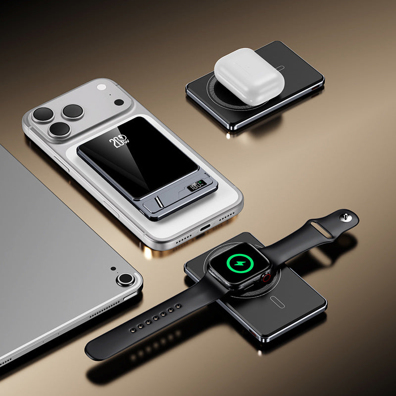 Power Bank MagSafe super sottile 3 in 1 | Ricarica rapida 20W PD + Wireless 15W | 5000mAh ultraleggero in alluminio con supporto – F15-5K