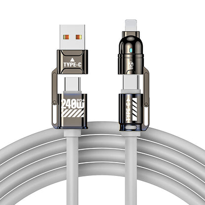 Cavo di Ricarica Rapida 4 in 1 da 240W 1.2M – USB | USB-C | Type-C | Lightning – Silicone Liquido, Alta Velocità Dati - WDC-51