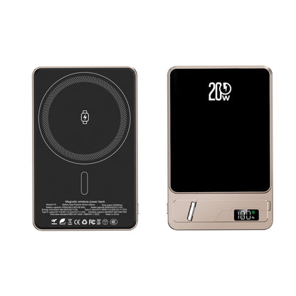 Power Bank MagSafe super sottile 3 in 1 | Ricarica rapida 20W PD + Wireless 15W | 5000mAh ultraleggero in alluminio con supporto – F15-5K