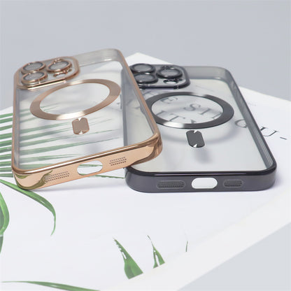 Cover per iPhone trasparente opaca con bordi colorati, compatibile con MagSafe e con protezione fotocamera - 6021