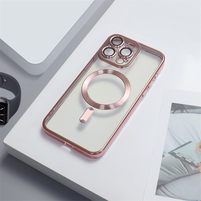 Cover per iPhone trasparente opaca con bordi colorati, compatibile con MagSafe e con protezione fotocamera - 6021