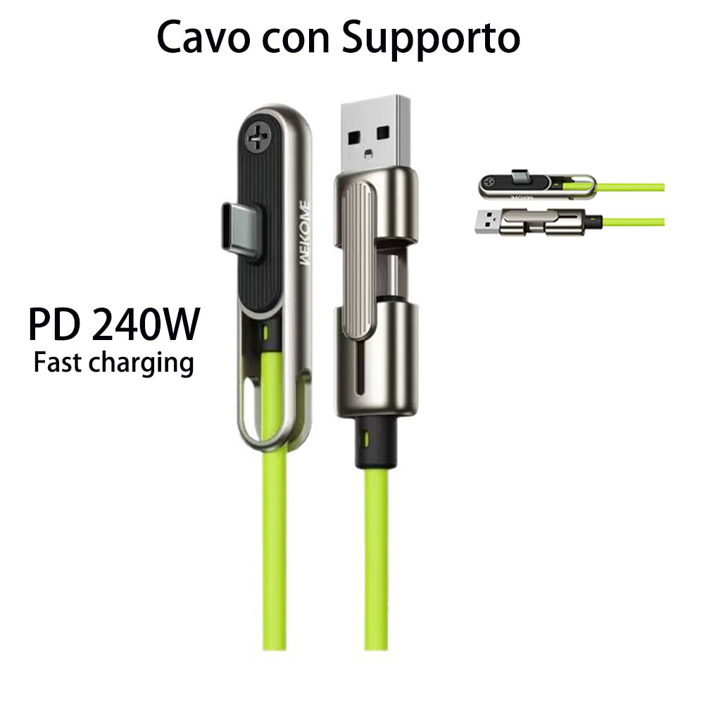 Cavo di ricarica rapida 240W 1.2M a doppia testa con supporto | USB + Type-C - WDC-81A