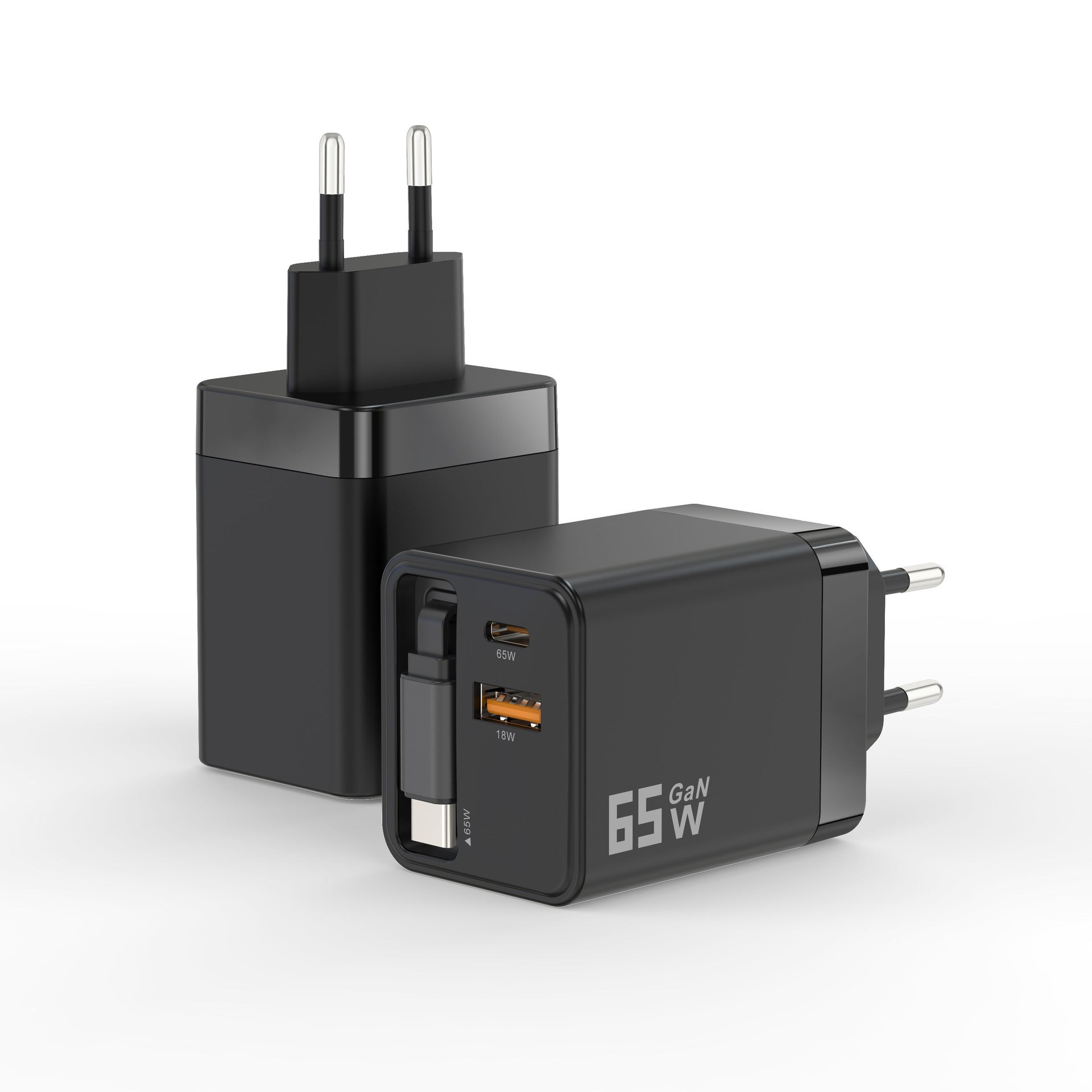 Caricatore GaN 40W/65W con Cavo Retrattile 80cm – Doppia Porta USB-A + USB-C – Ricarica Veloce Compatta | Mod. ZCD