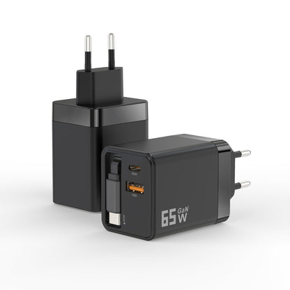 Caricatore GaN 40W/65W con Cavo Retrattile 80cm – Doppia Porta USB-A + USB-C – Ricarica Veloce Compatta | Mod. ZCD