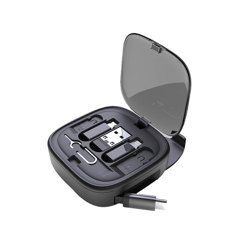 Cavo dati 6 in 1 retrattile multifunzione | Ricarica rapida 60W | Supporto per telefono integrato | Scatola organizer compatta - CV61