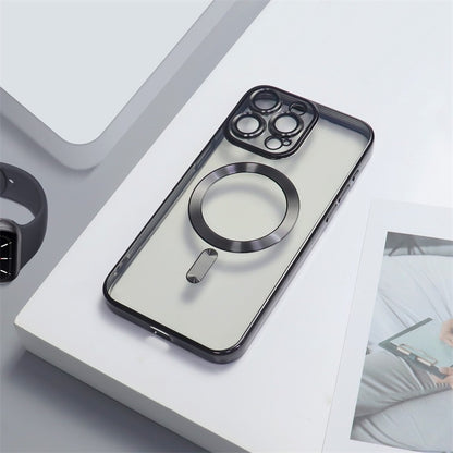 Cover per iPhone trasparente opaca con bordi colorati, compatibile con MagSafe e con protezione fotocamera - 6021