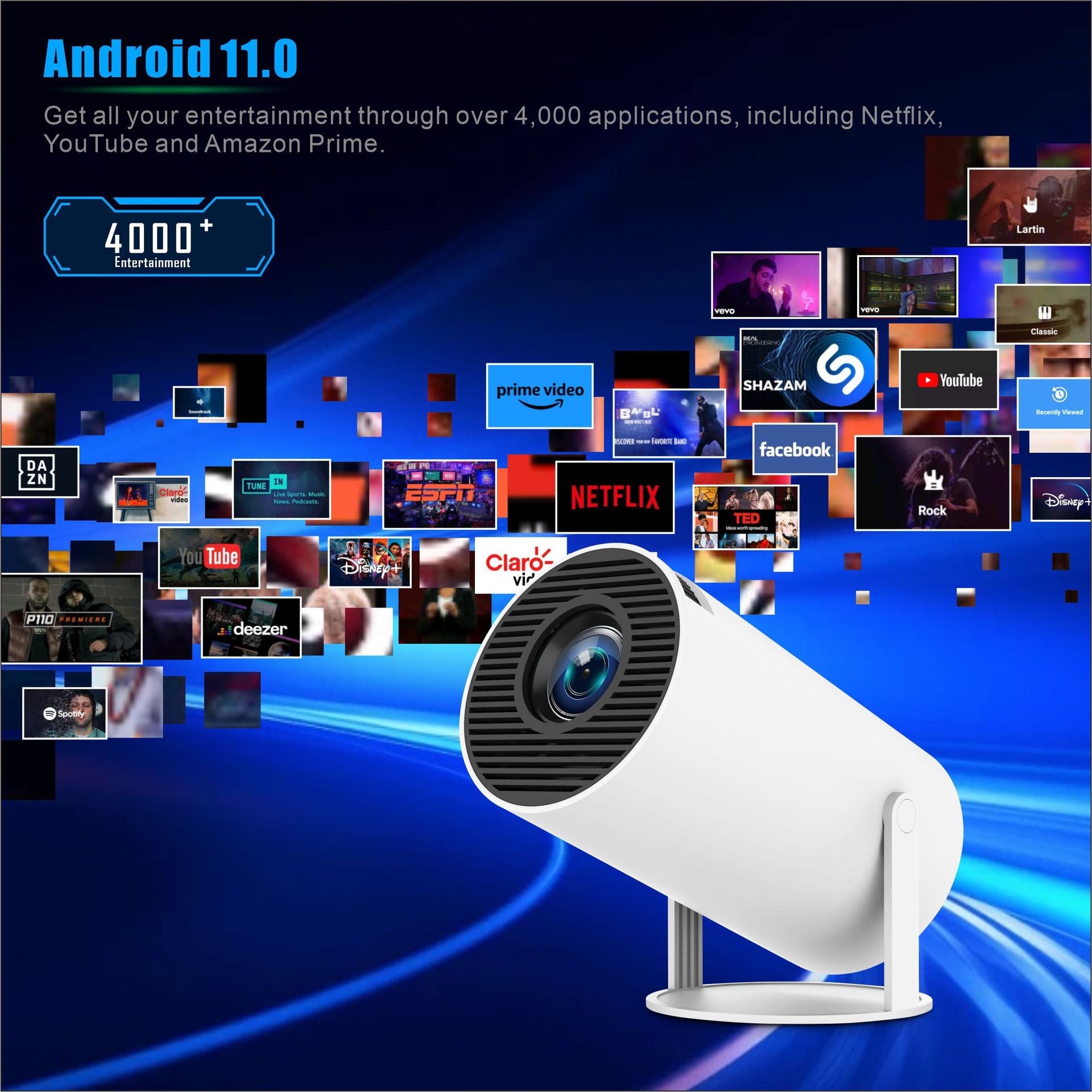 HY300PRO New | Mini proiettore portatile 4K | Android integrato | Proiezione wireless | Home cinema compatto