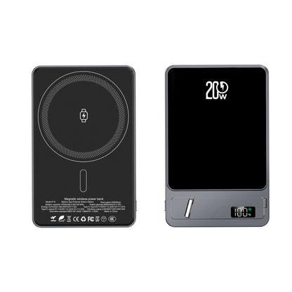 Power Bank MagSafe super sottile 3 in 1 | Ricarica rapida 20W PD + Wireless 15W | 5000mAh ultraleggero in alluminio con supporto – F15-5K