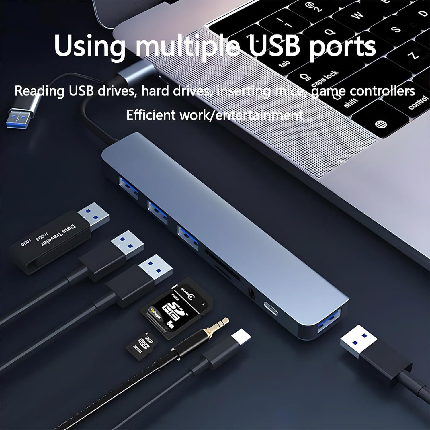 Hub USB C 8 in 1 Adattatore Type-C Multiporta con USB 3.0, USB 2.0, Lettore SD/TF e Jack Audio 3.5mm per Laptop e Tablet - HUB-8+1