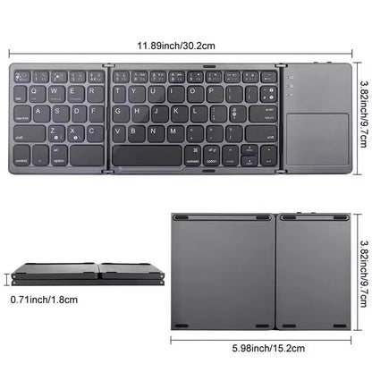 Tastiera Bluetooth Pieghevole a Tre Ante con Touchpad Integrato |compatibile con smartphone tablet e laptop - B033