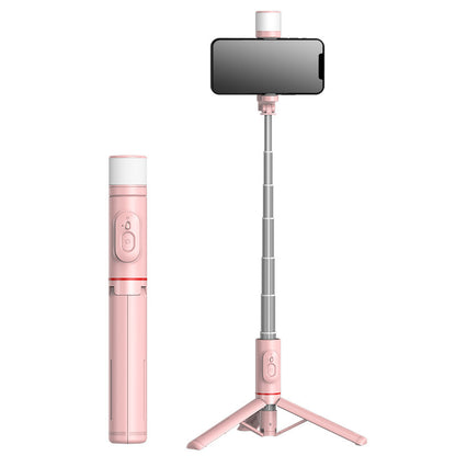 Selfie Stick Mini All-in-One Portatile per Smartphone con Treppiede Integrato, Luce di Riempimento e Telecomando Bluetooth - Q12S