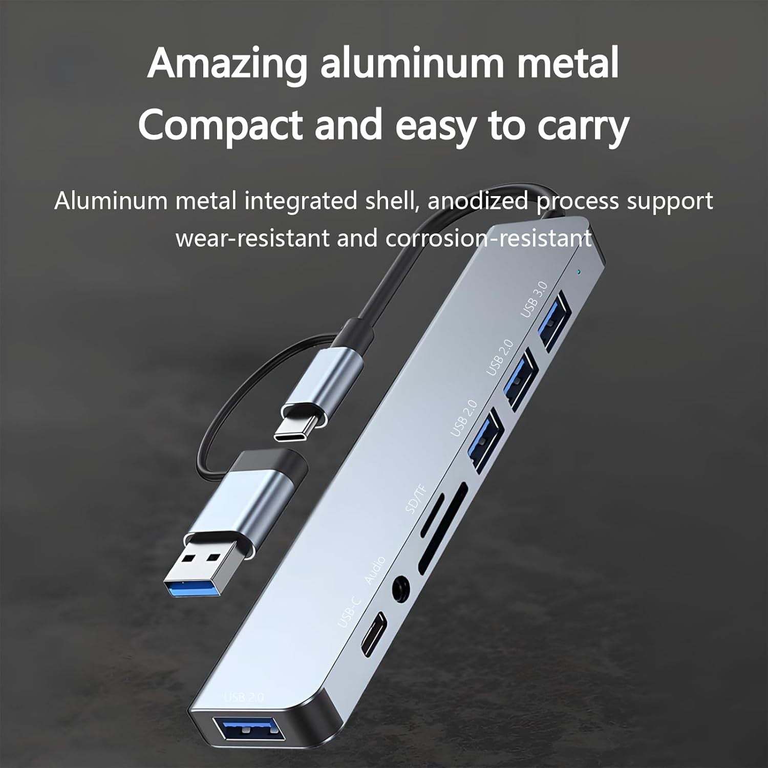 Hub USB C 8 in 1 Adattatore Type-C Multiporta con USB 3.0, USB 2.0, Lettore SD/TF e Jack Audio 3.5mm per Laptop e Tablet - HUB-8+1