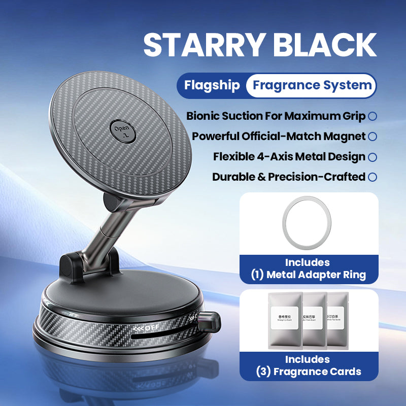 Supporto Magnetico Auto con Ventosa a Vuoto + Profumatore Integrato | Rotazione 4 Assi | MagSafe Ultra Potente - A15