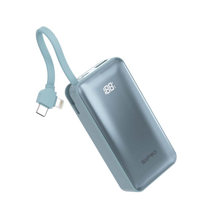 Power Bank 9000 mAh - cavo integrato (Type-C e Lightning) - ricarica veloce 22.5W (5V/9V/12V) - porte uscita Usb-A e Type C - SP-102