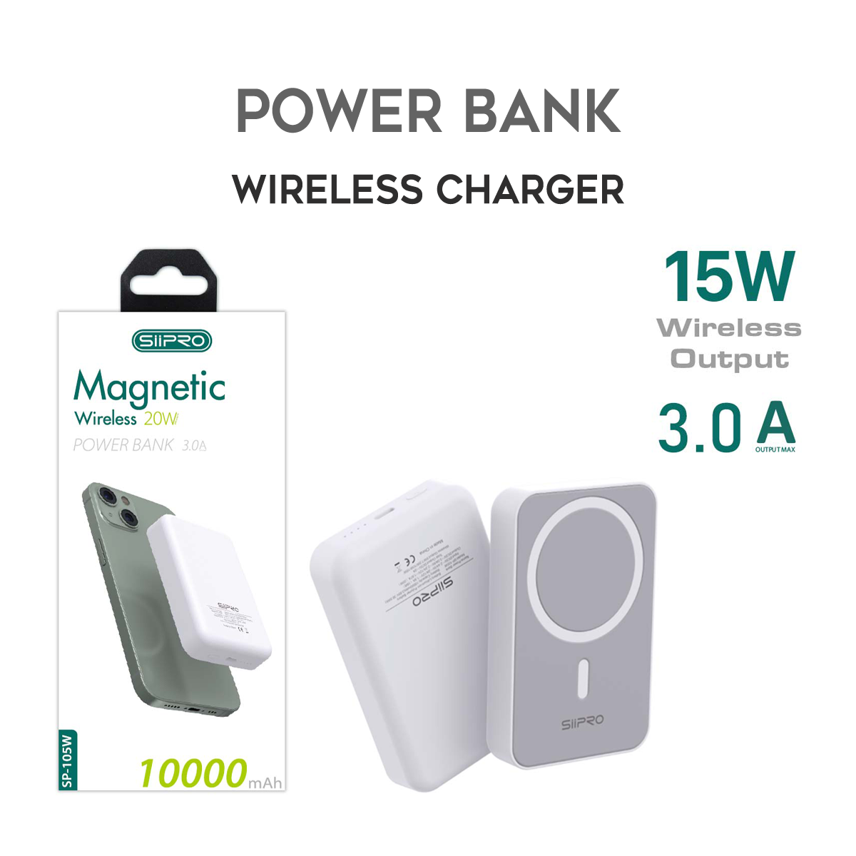 Mag Power Bank da 10000 mAh - ricarica veloce 20W (5V/9V/12V) - compatibile con MagSafe - SP-105