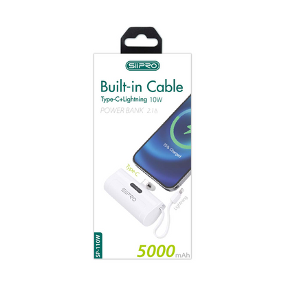 Mini Power Bank da 5000mAh 10W – con cavo integrato di Type-C e Lightning - solo 95g - SP-110