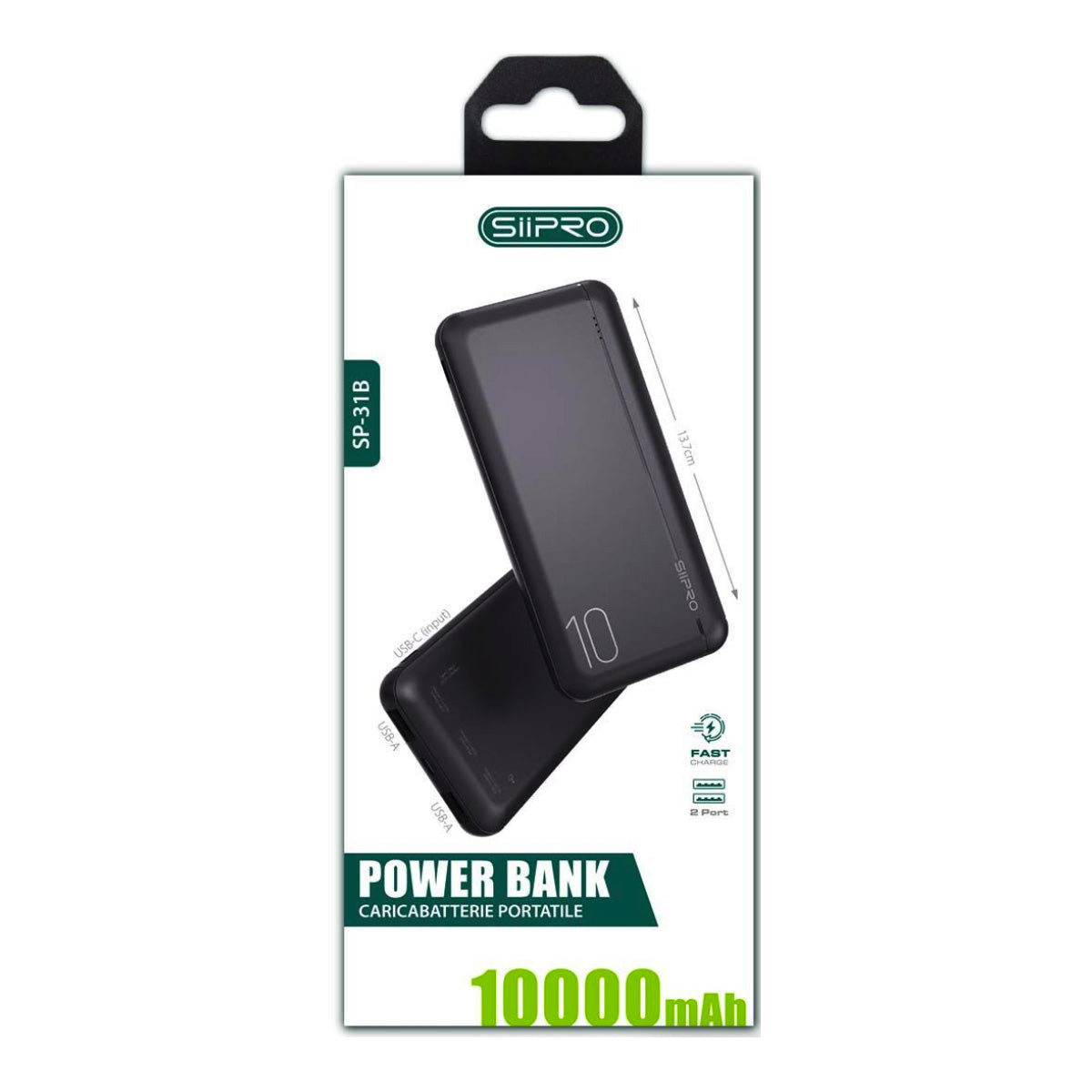 Power Bank da 10000 mAh 10W - 2 USB-A - cavo 3 in 1 incluso - SP-31