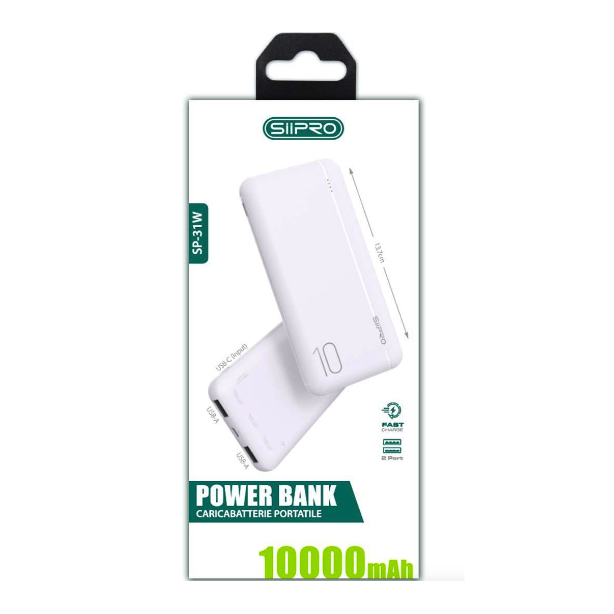 Power Bank da 10000 mAh 10W - 2 USB-A - cavo 3 in 1 incluso - SP-31