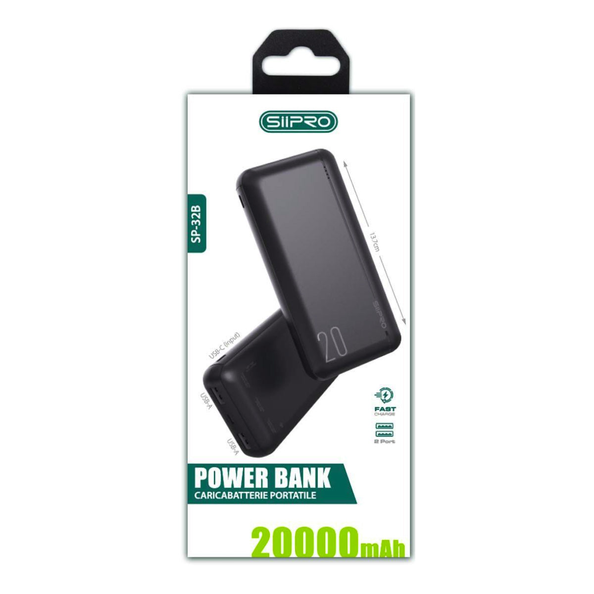 Power Bank da 20000 mAh 10W - 2 USB-A - cavo 3 in 1 incluso - SP-32