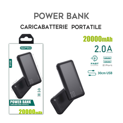 Power Bank da 20000 mAh 10W - 2 USB-A - cavo 3 in 1 incluso - SP-32