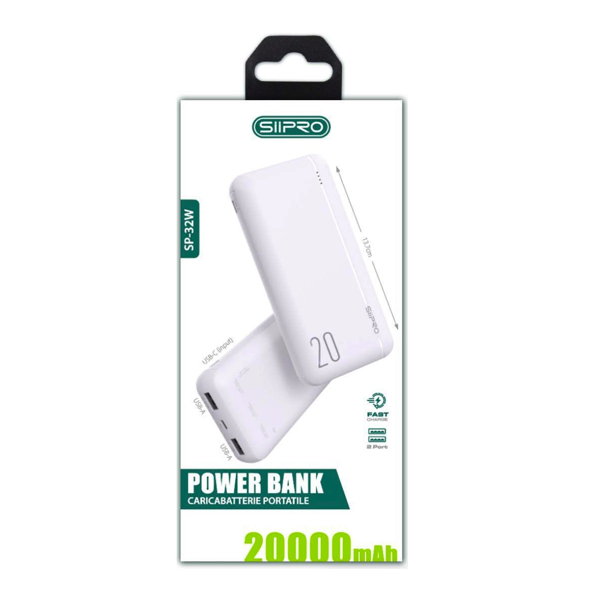 Power Bank da 20000 mAh 10W - 2 USB-A - cavo 3 in 1 incluso - SP-32