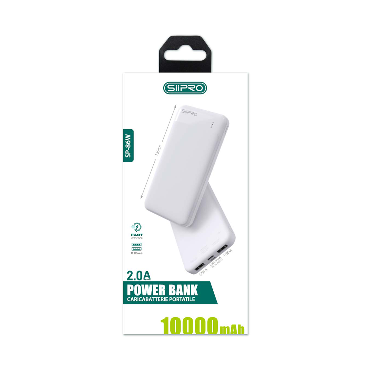Power Bank da 10000 mAh 10W - 2 USB-A - cavo 3 in 1 incluso - SP-86