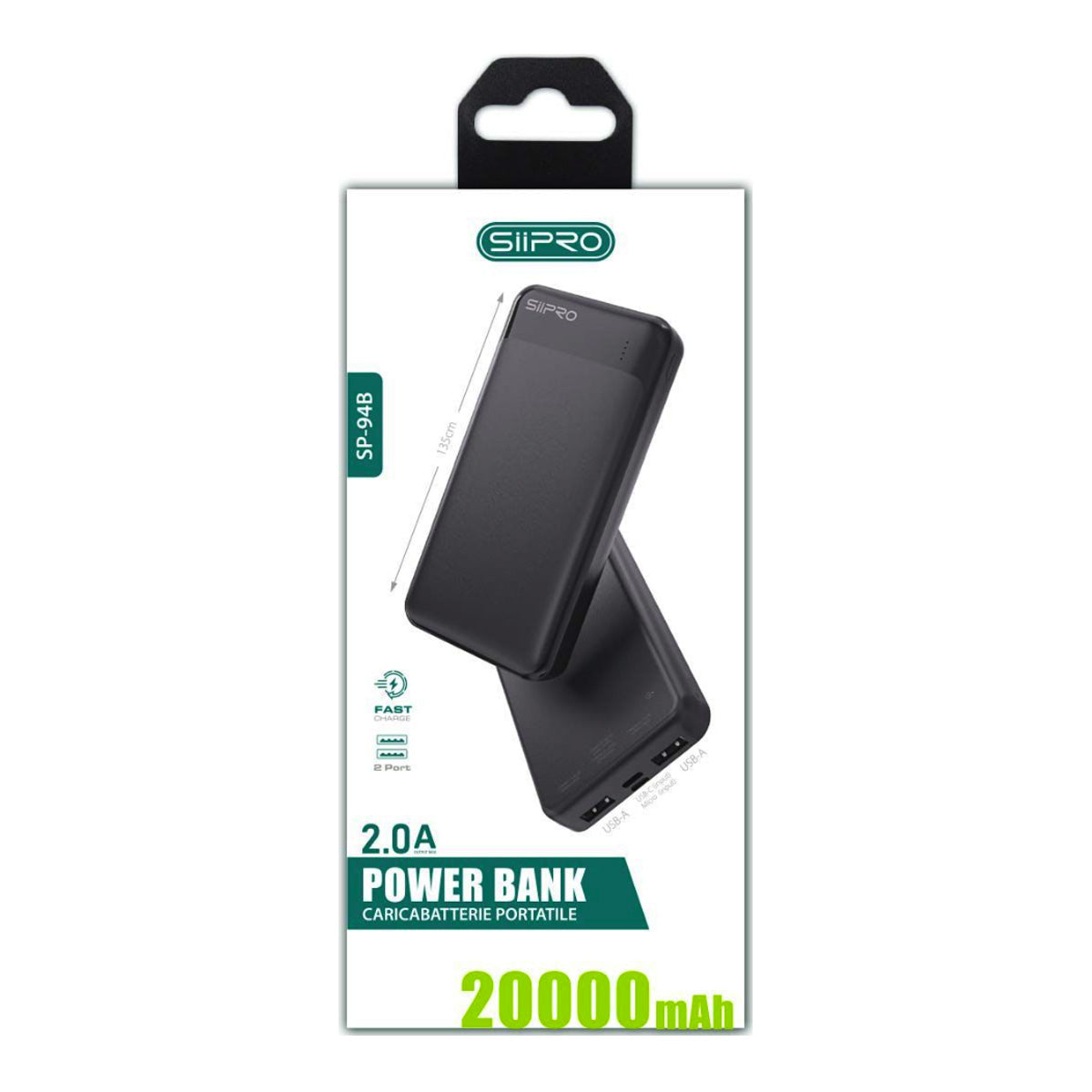 Power Bank da 20000 mAh 10W - 2 USB-A - cavo 3 in 1 incluso - SP-94