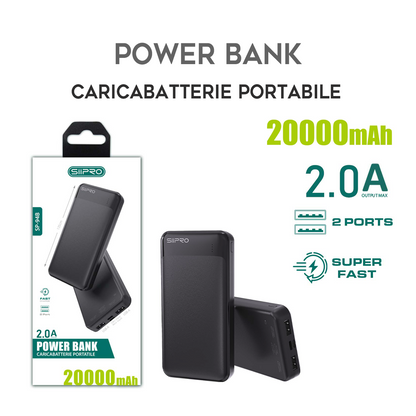 Power Bank da 20000 mAh 10W - 2 USB-A - cavo 3 in 1 incluso - SP-94