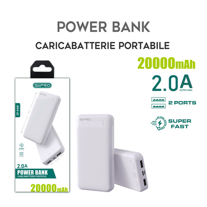 Power Bank da 20000 mAh 10W - 2 USB-A - cavo 3 in 1 incluso - SP-94