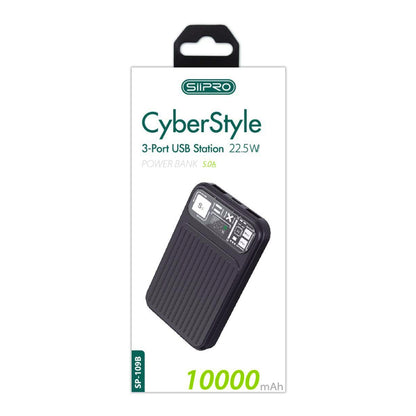 Power Bank 10.000 mAh – ricarica veloce 22.5W (5V/9V/12V) - Uscite USB-A e 2 Type-C – Display a led - Design elegante e tecnologico - SP-109