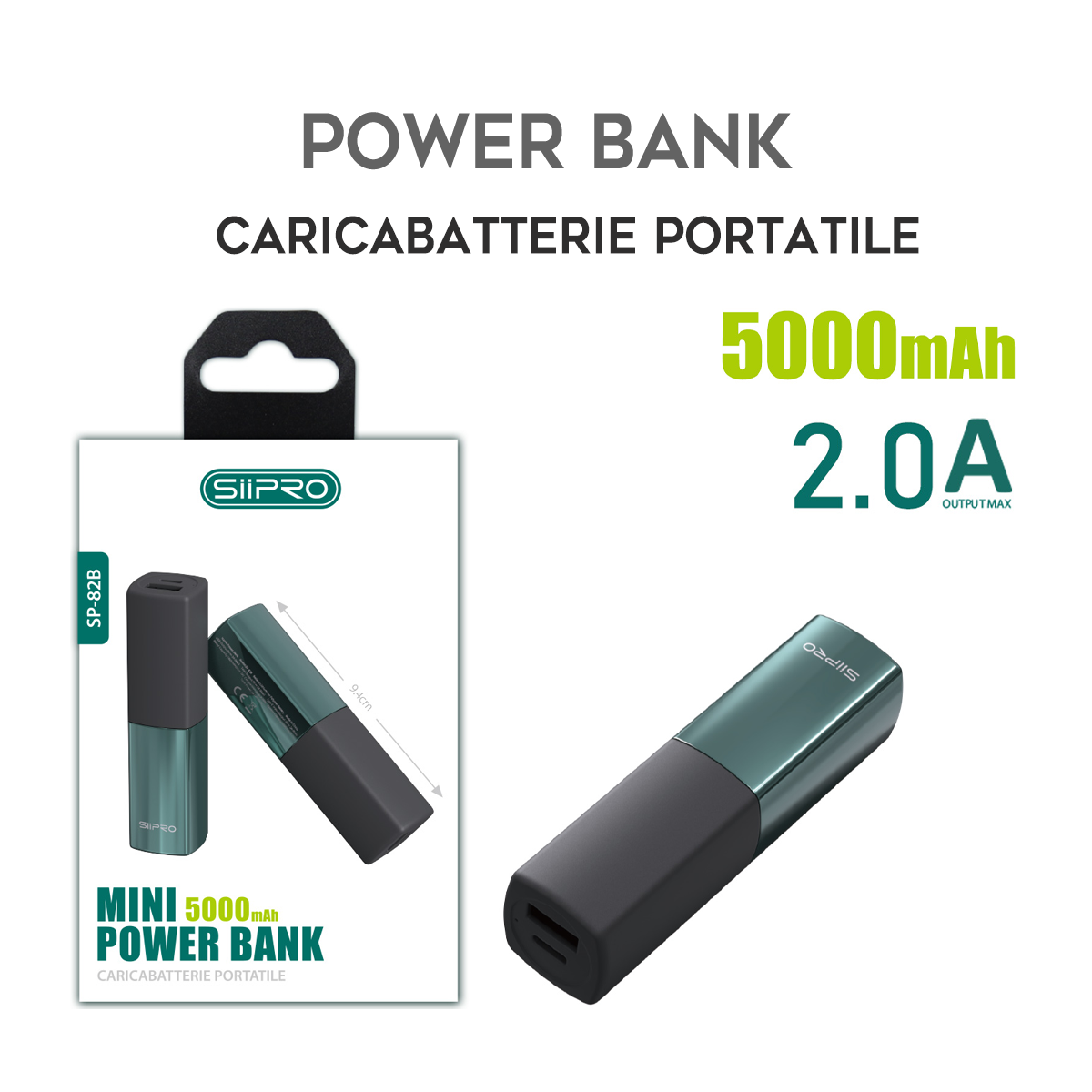 Mini Power Bank 5.000 mAh 10W – Formato rossetto – Solo 95g – Uscite USB-A e Type-C - SP-82