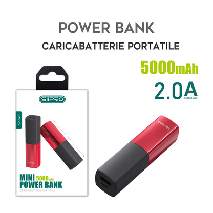 Mini Power Bank 5.000 mAh 10W – Formato rossetto – Solo 95g – Uscite USB-A e Type-C - SP-82
