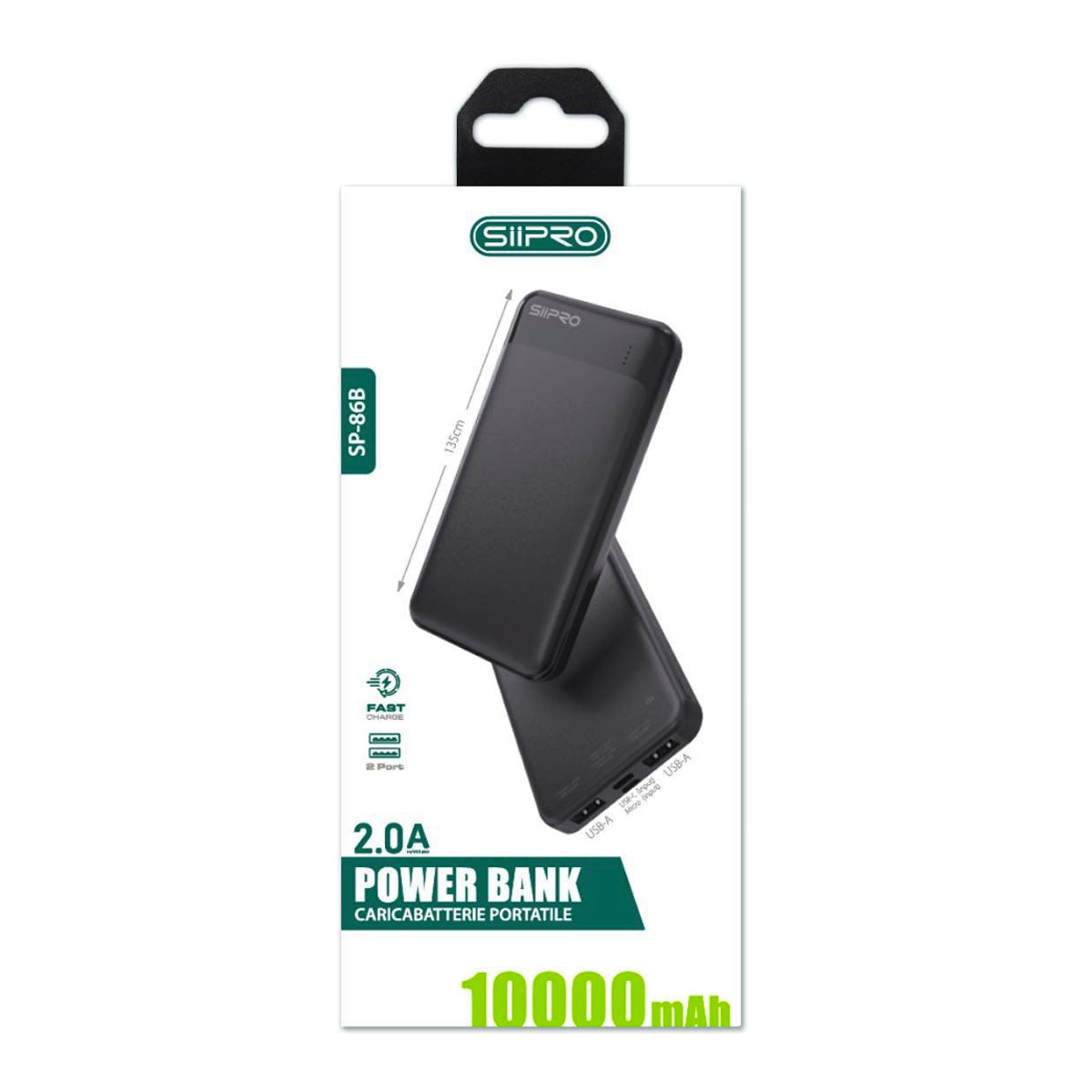 Power Bank da 10000 mAh 10W - 2 USB-A - cavo 3 in 1 incluso - SP-86