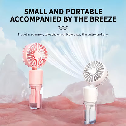 Mini Ventilatore Portatile con Nebulizzatore – 3 in 1: Da Tavolo, Manuale o da Collo | Ideale per Viaggi e Attività all’Aperto- F2