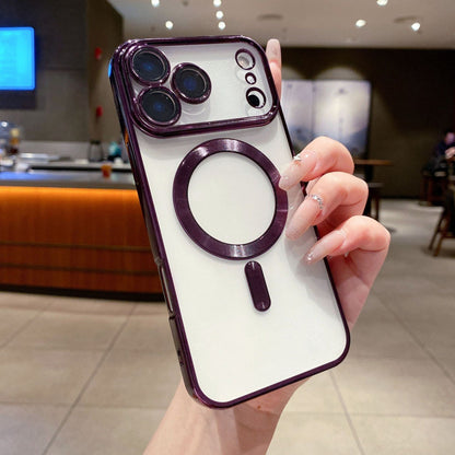 Cover per iPhone trasparente con bordi colorati, compatibile con MagSafe e protezione per la fotocamera - 6020