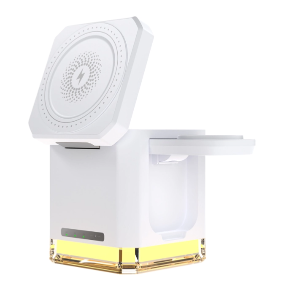 Caricabatterie Wireless 3 in 1 da 15W Pieghevole con Luce LED – iPhone, Apple Watch & AirPods - WX632
