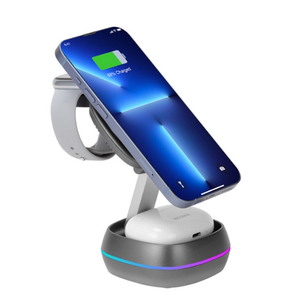 Caricatore Wireless 3 in 1 Pieghevole 15W con Luce RGB – iPhone, AirPods & Apple Watch - WX681